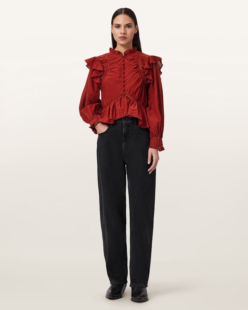 AllSaints Lima Frill Top Women's Paprika Red Women's