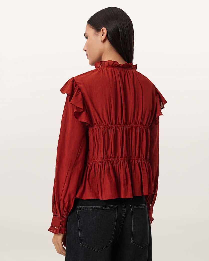 AllSaints Lima Frill Top Women's Paprika Red Women's