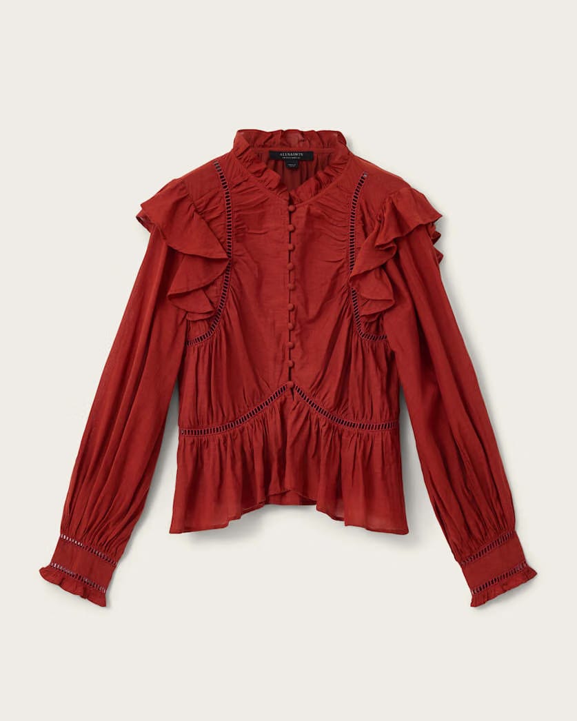 AllSaints Lima Frill Top Women's Paprika Red Women's