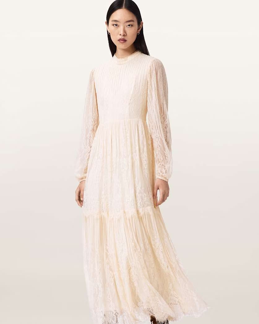 AllSaints Lillian Embellished Maxi Dress Women's Antique White Women's