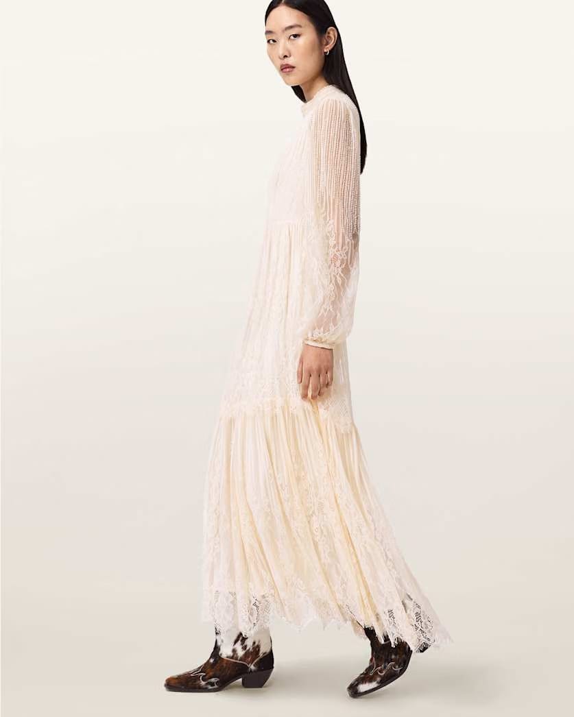 AllSaints Lillian Embellished Maxi Dress Women's Antique White Women's