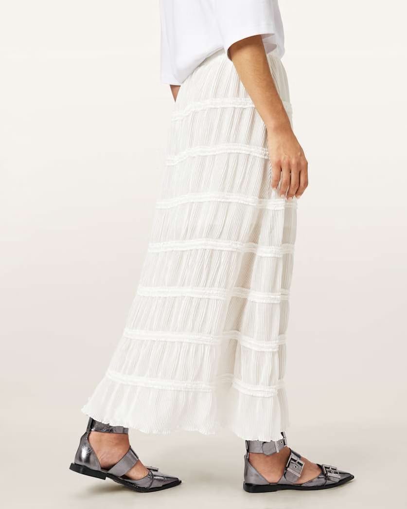 AllSaints Lila Tiered Midi Skirt Women's White Women's