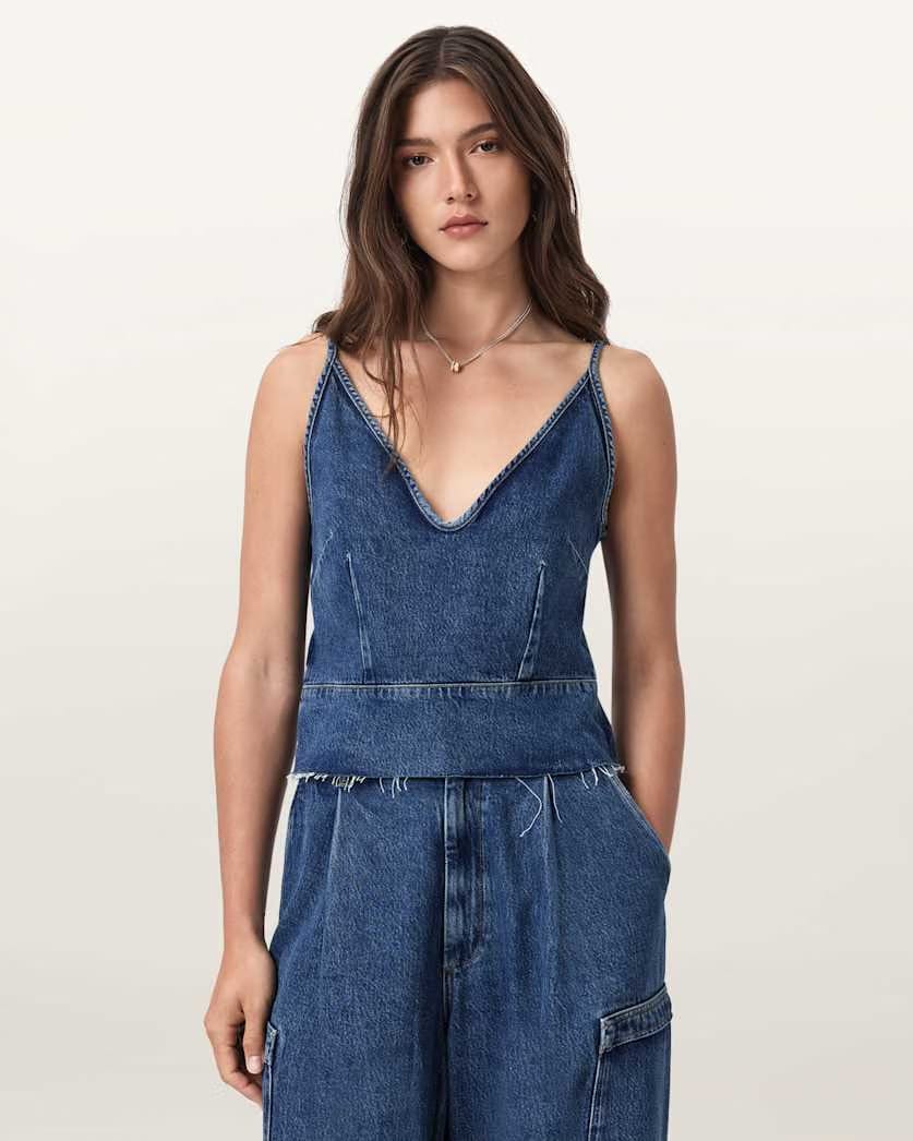 AllSaints Lilah Denim Slim Tank Top Women's Mid Indigo Women's