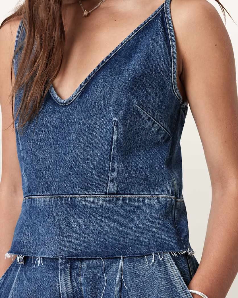 AllSaints Lilah Denim Slim Tank Top Women's Mid Indigo Women's