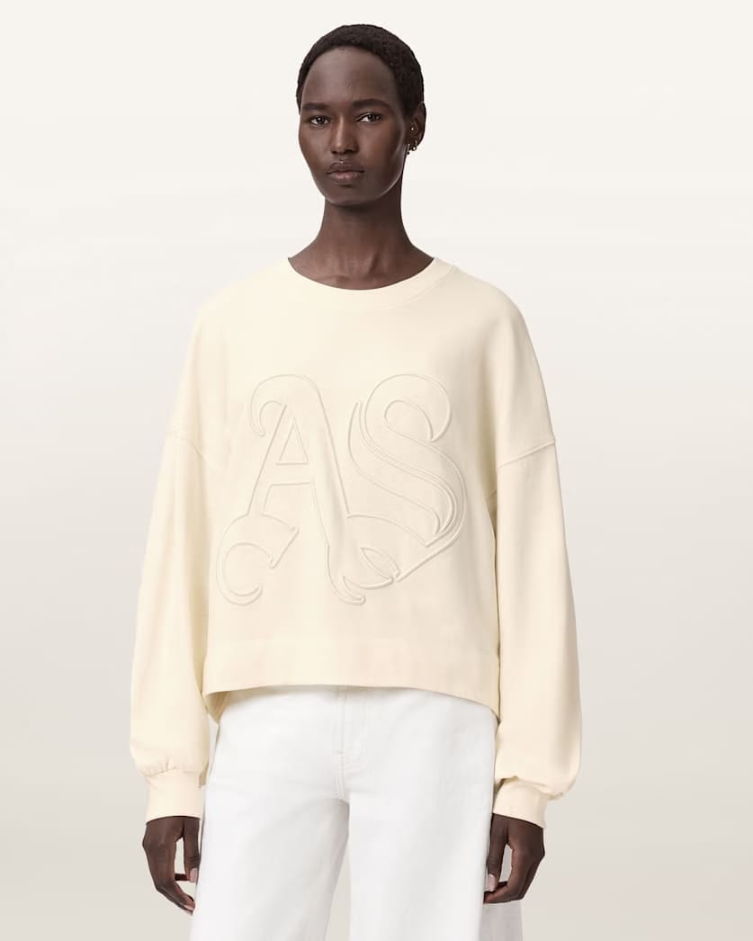 AllSaints Lila Embroidered Oversized Sweatshirt Women's Pebble White Women's
