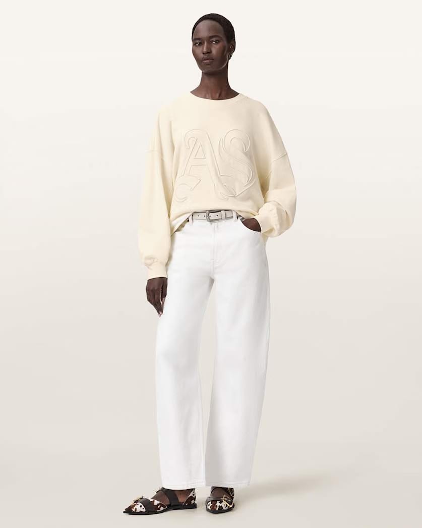 AllSaints Lila Embroidered Oversized Sweatshirt Women's Pebble White Women's