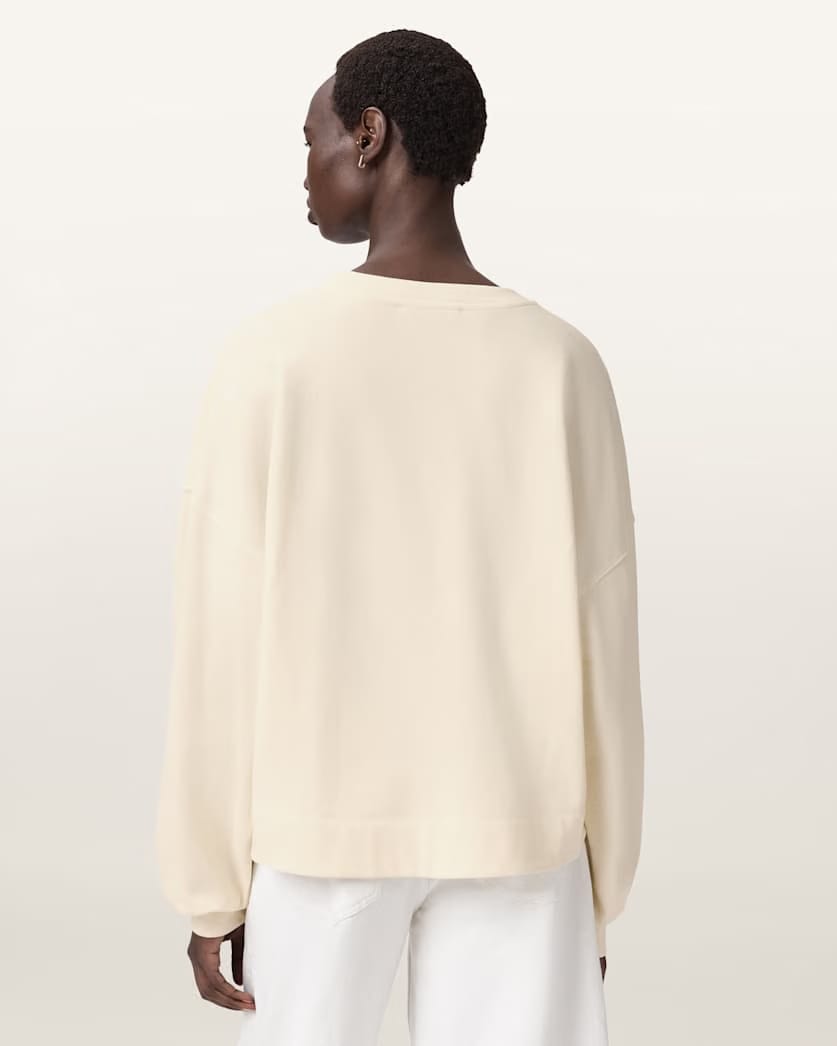 AllSaints Lila Embroidered Oversized Sweatshirt Women's Pebble White Women's