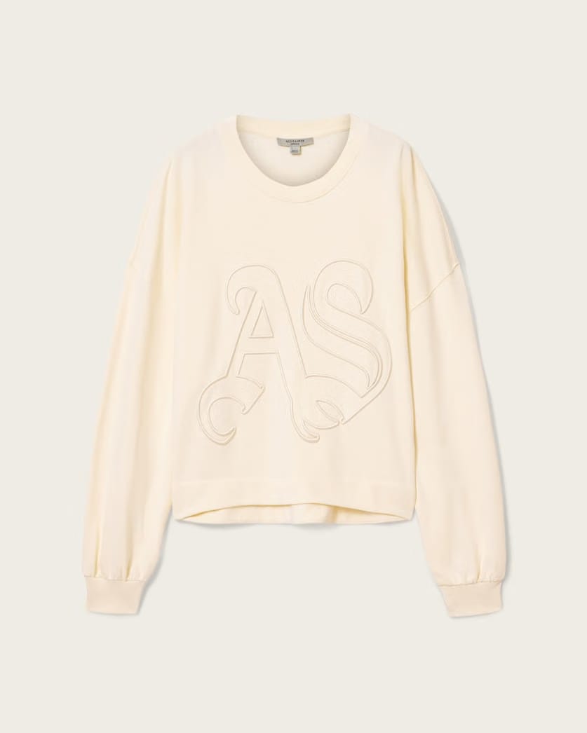 AllSaints Lila Embroidered Oversized Sweatshirt Women's Pebble White Women's