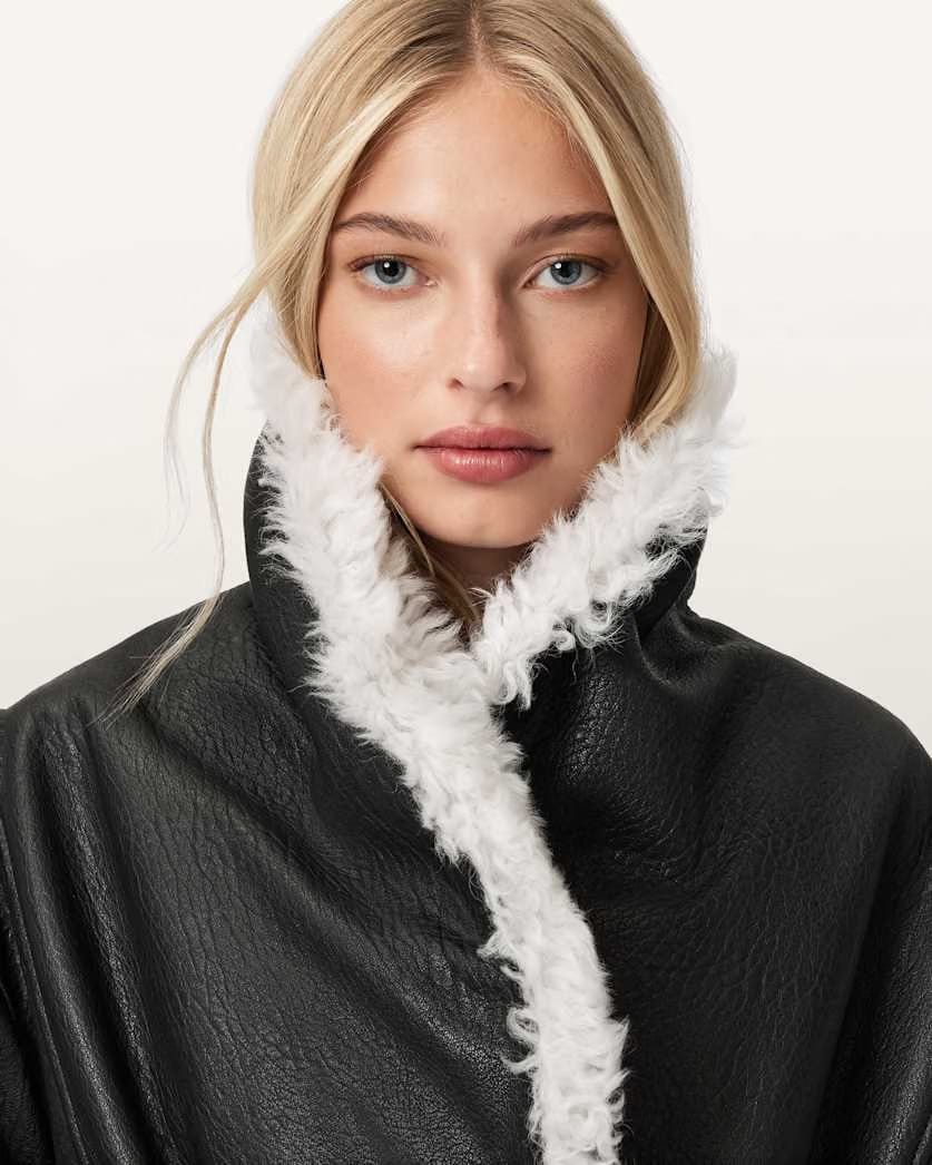 AllSaints Libra Shearling Jacket Women's Black/Off White Women's