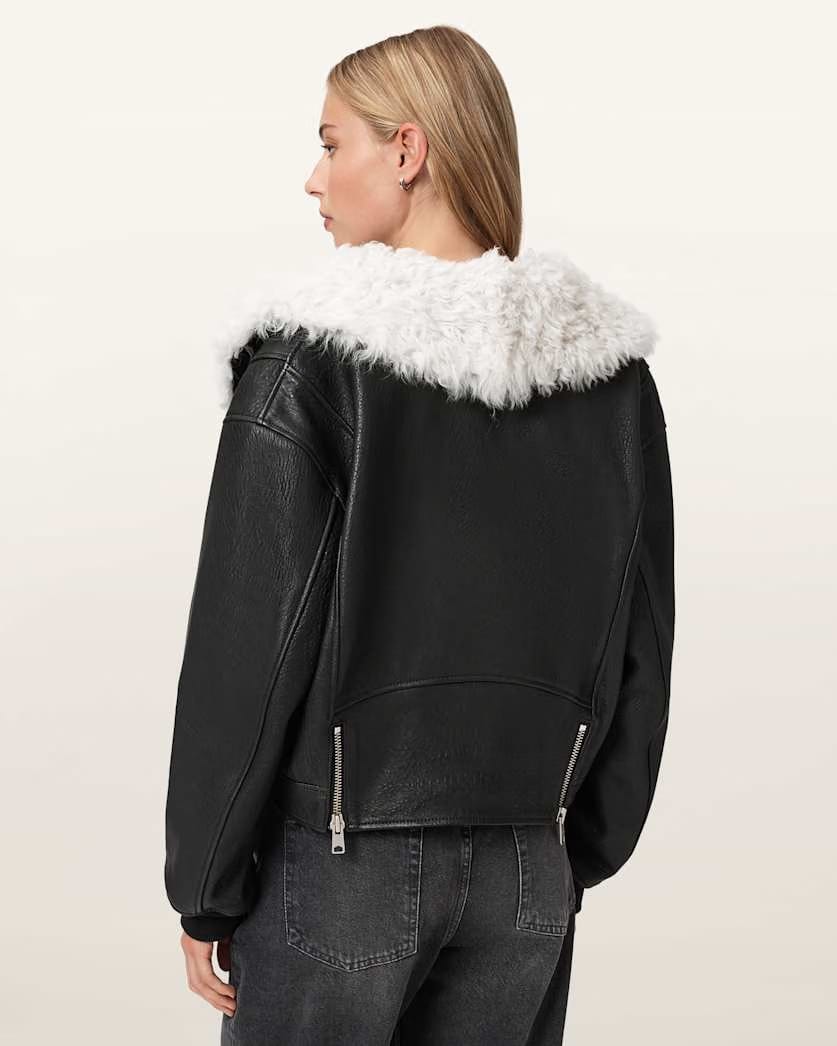 AllSaints Libra Shearling Jacket Women's Black/Off White Women's