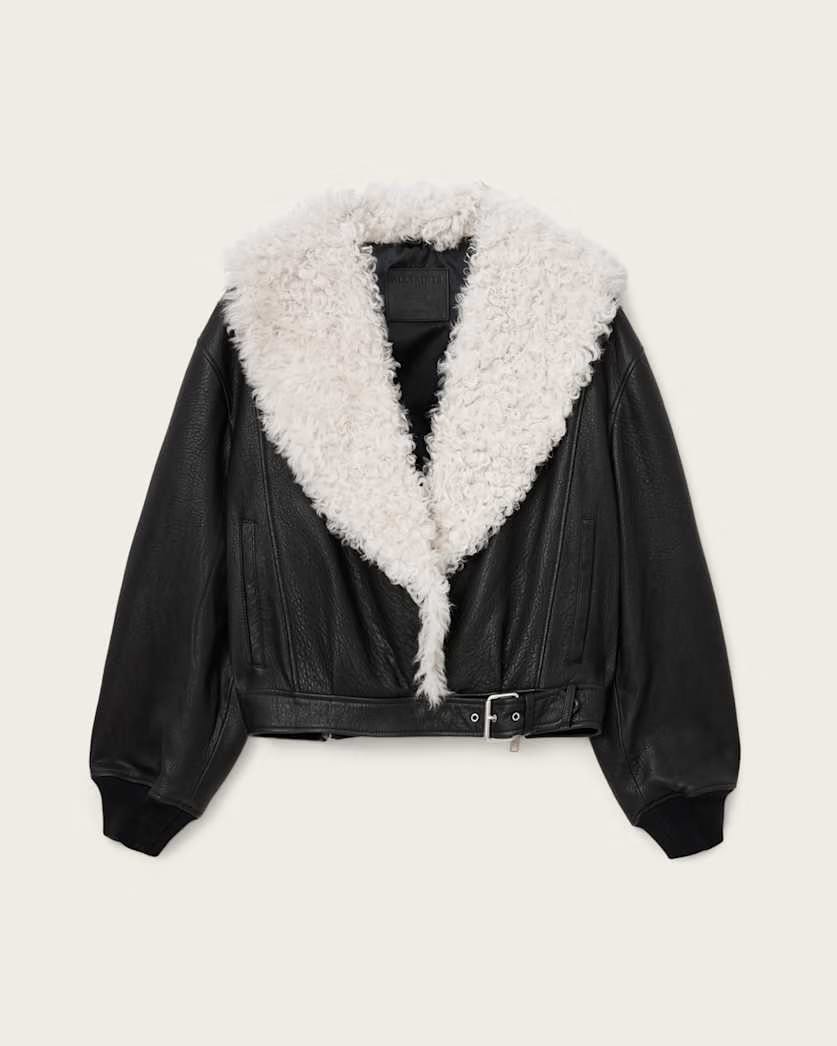 AllSaints Libra Shearling Jacket Women's Black/Off White Women's