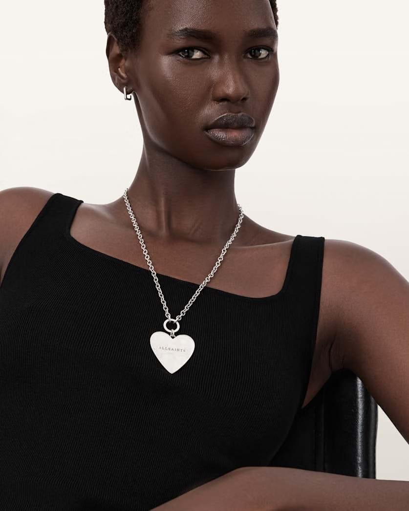 AllSaints Lia Large Heart Necklace Women's Warm Silver Women's