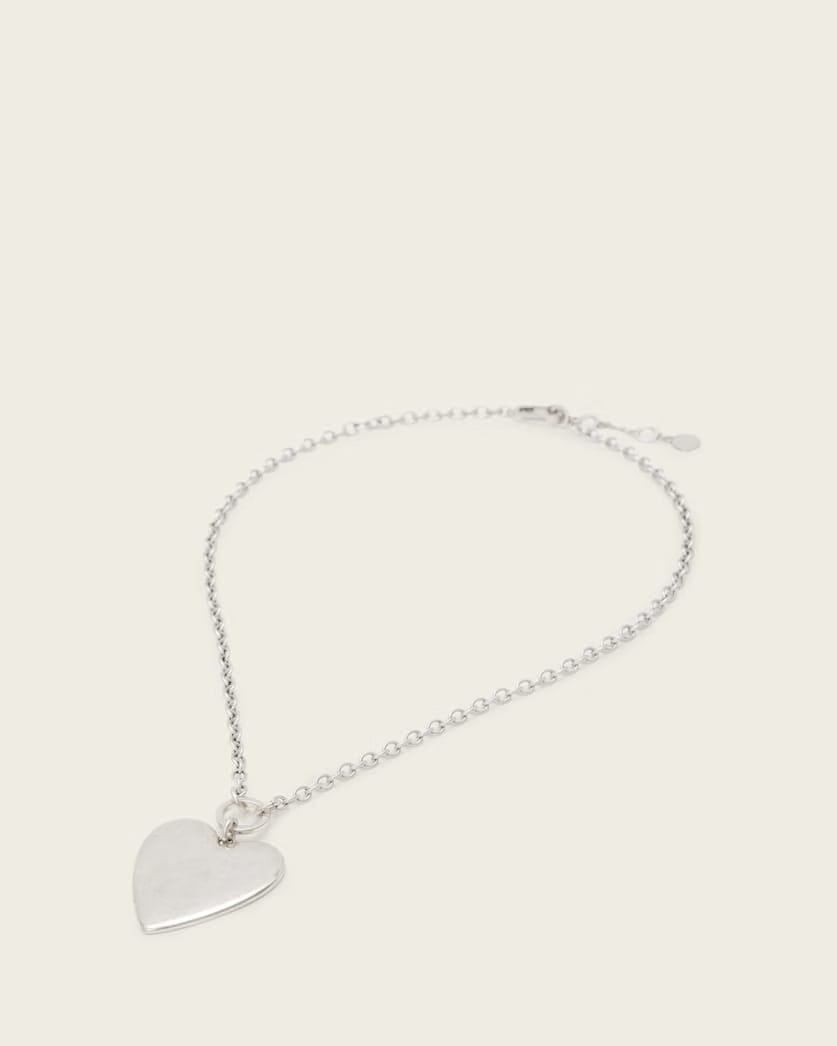 AllSaints Lia Large Heart Necklace Women's Warm Silver Women's