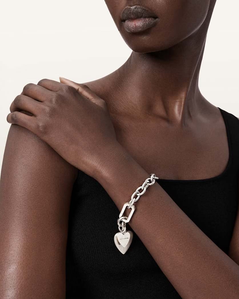 AllSaints Lia Heart Bracelet Women's Warm Silver Women's