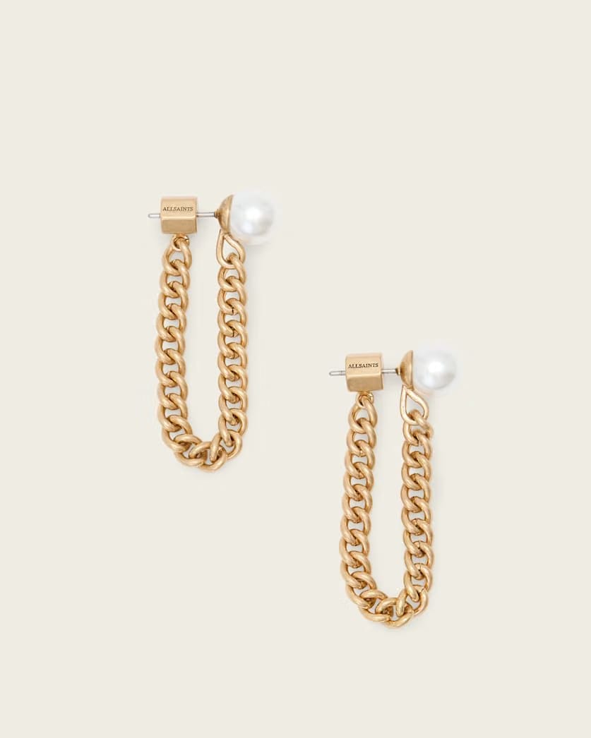 AllSaints Lex Chain Pearl Earrings Women's Warm Brass Women's