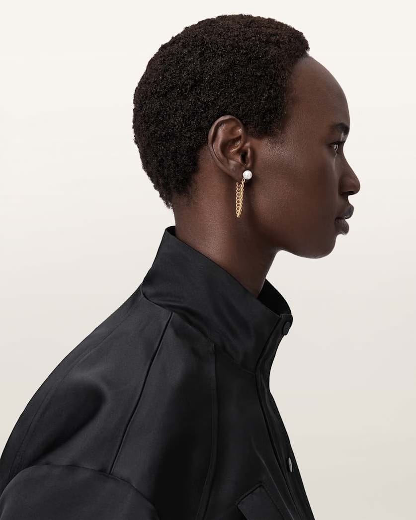 AllSaints Lex Chain Pearl Earrings Women's Warm Brass Women's