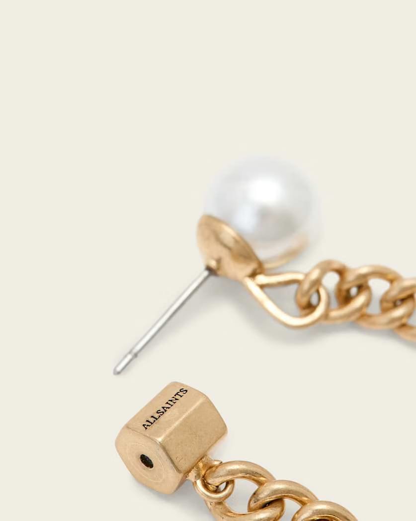 AllSaints Lex Chain Pearl Earrings Women's Warm Brass Women's