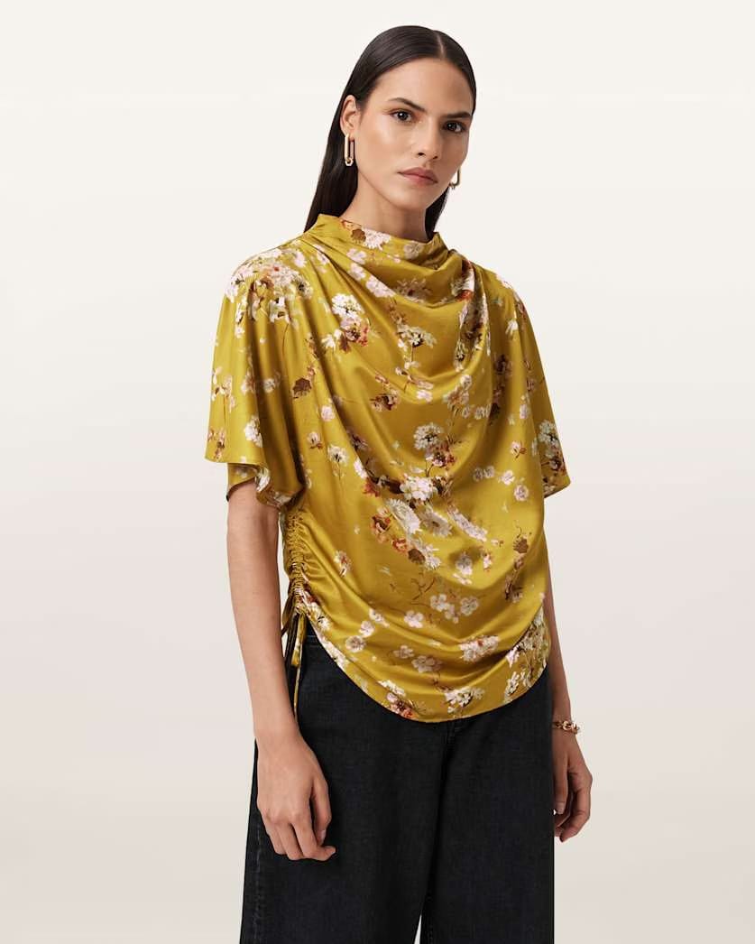 AllSaints Leslie Draped Satin Top Women's Armada Deep Yellow Women's