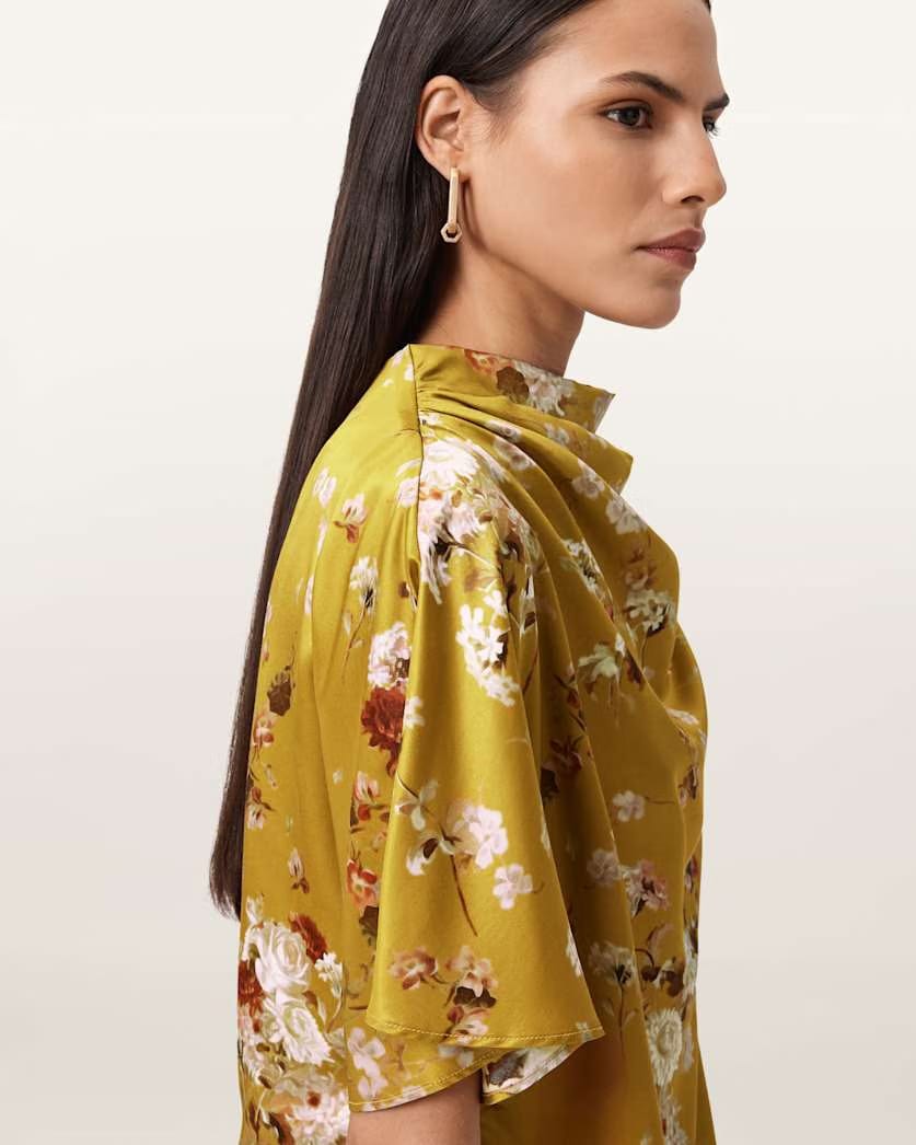 AllSaints Leslie Draped Satin Top Women's Armada Deep Yellow Women's