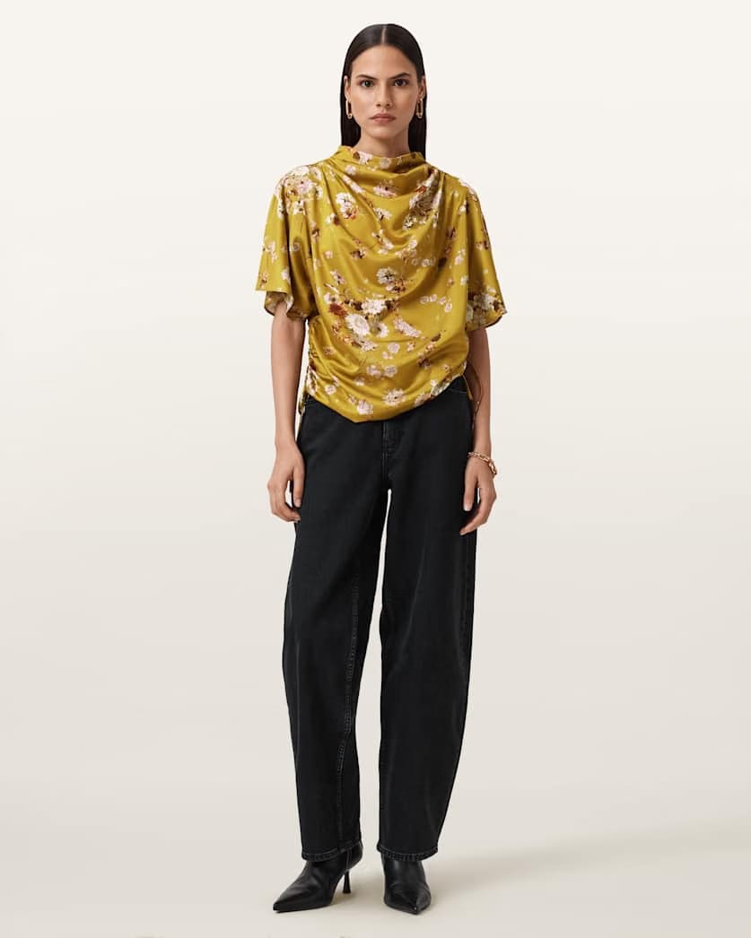 AllSaints Leslie Draped Satin Top Women's Armada Deep Yellow Women's