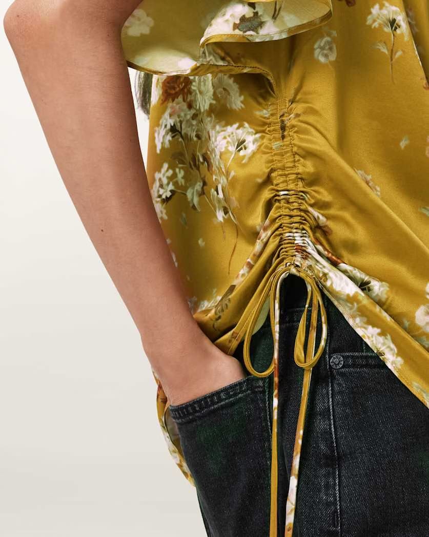 AllSaints Leslie Draped Satin Top Women's Armada Deep Yellow Women's