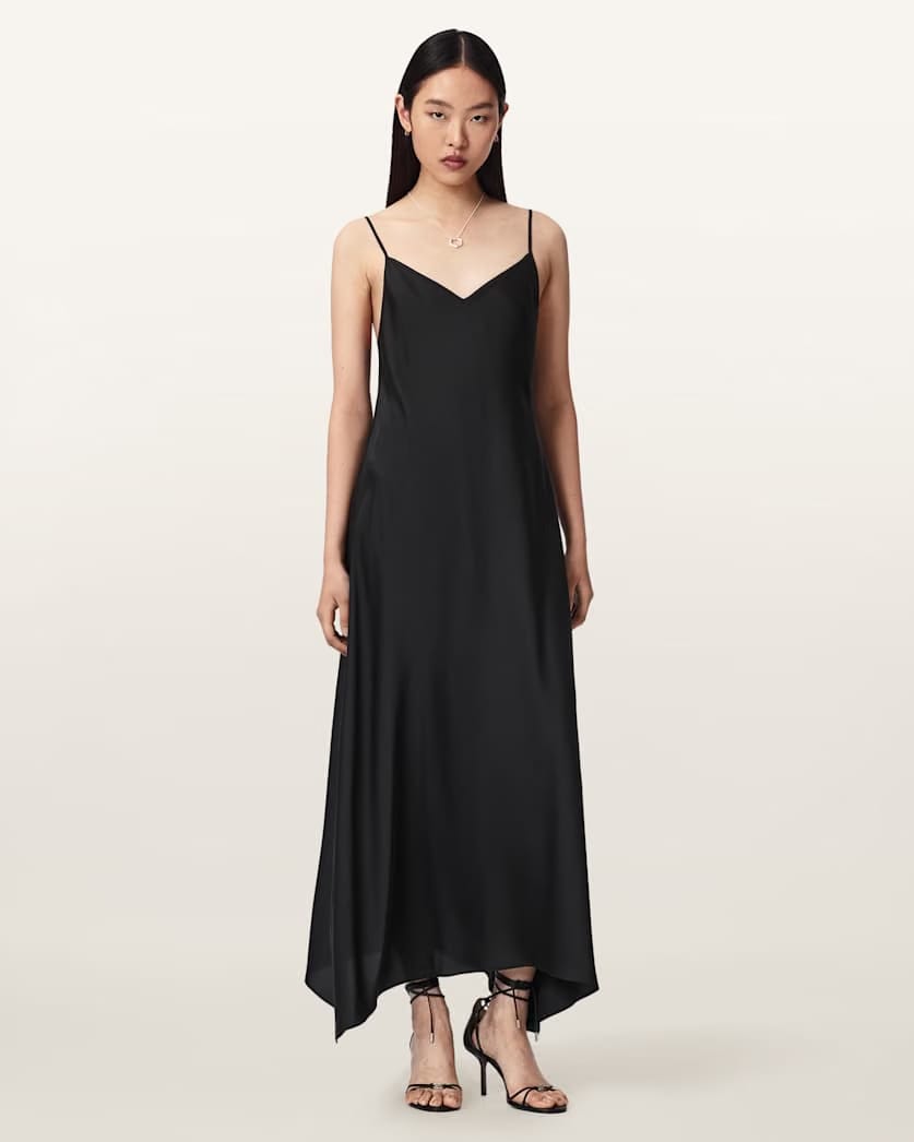 AllSaints Leona V Neck Maxi Slip Dress Women's Pinto Brown Women's