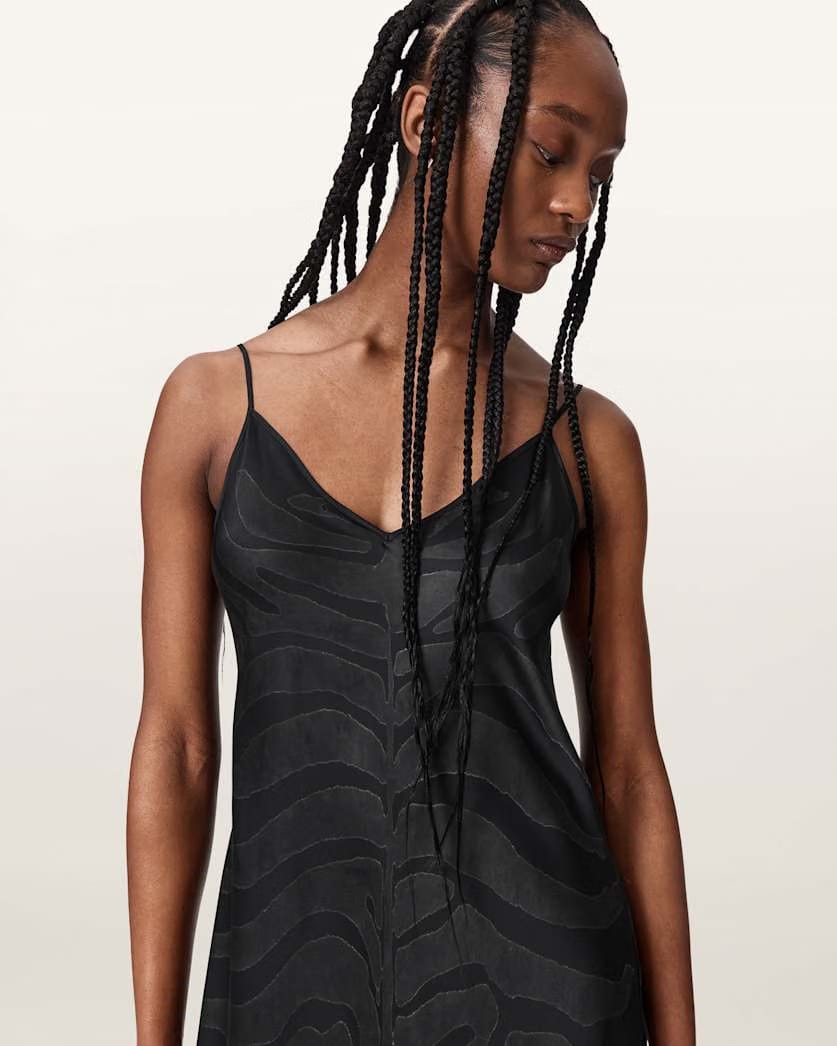 AllSaints Leona V Neck Maxi Slip Dress Women's Zebra Black Women's