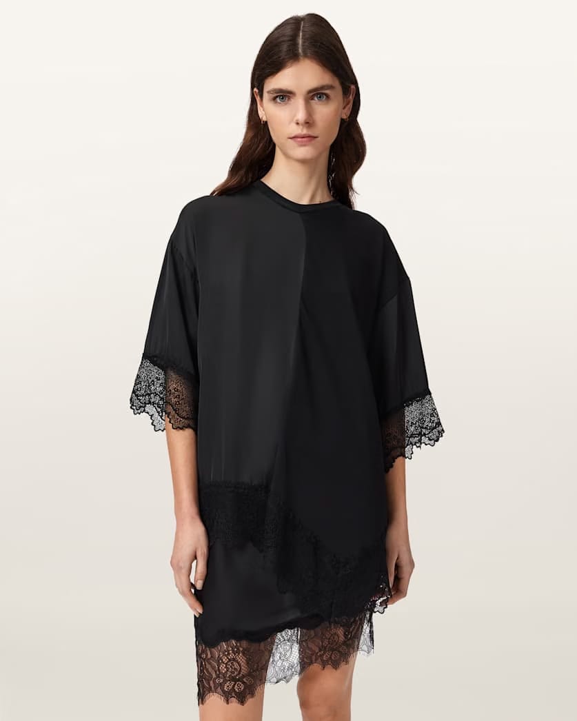 AllSaints Lenny Short Sleeve Lace T Shirt Women's Black Women's
