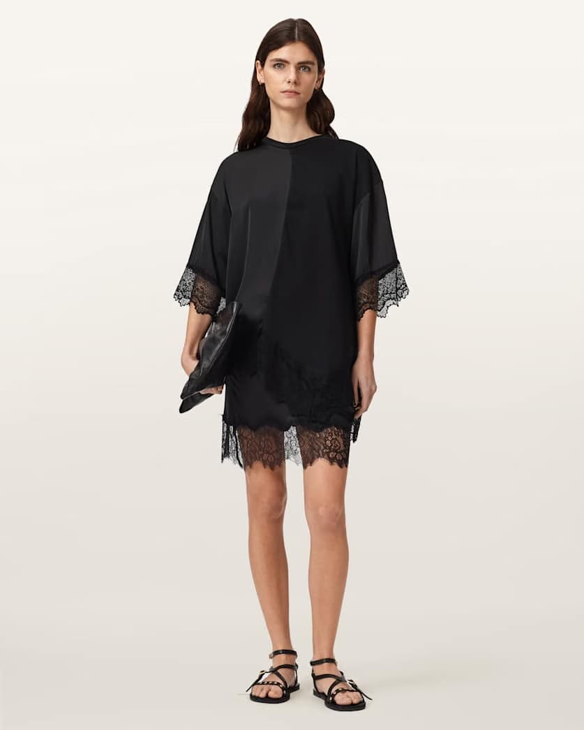 AllSaints Lenny Short Sleeve Lace T Shirt Women's Black Women's