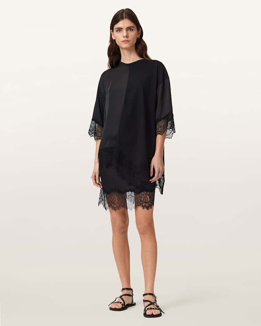 AllSaints Lenny Short Sleeve Lace T Shirt Women's Black Women's