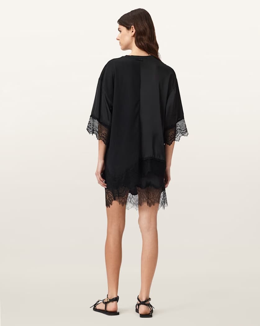 AllSaints Lenny Short Sleeve Lace T Shirt Women's Black Women's