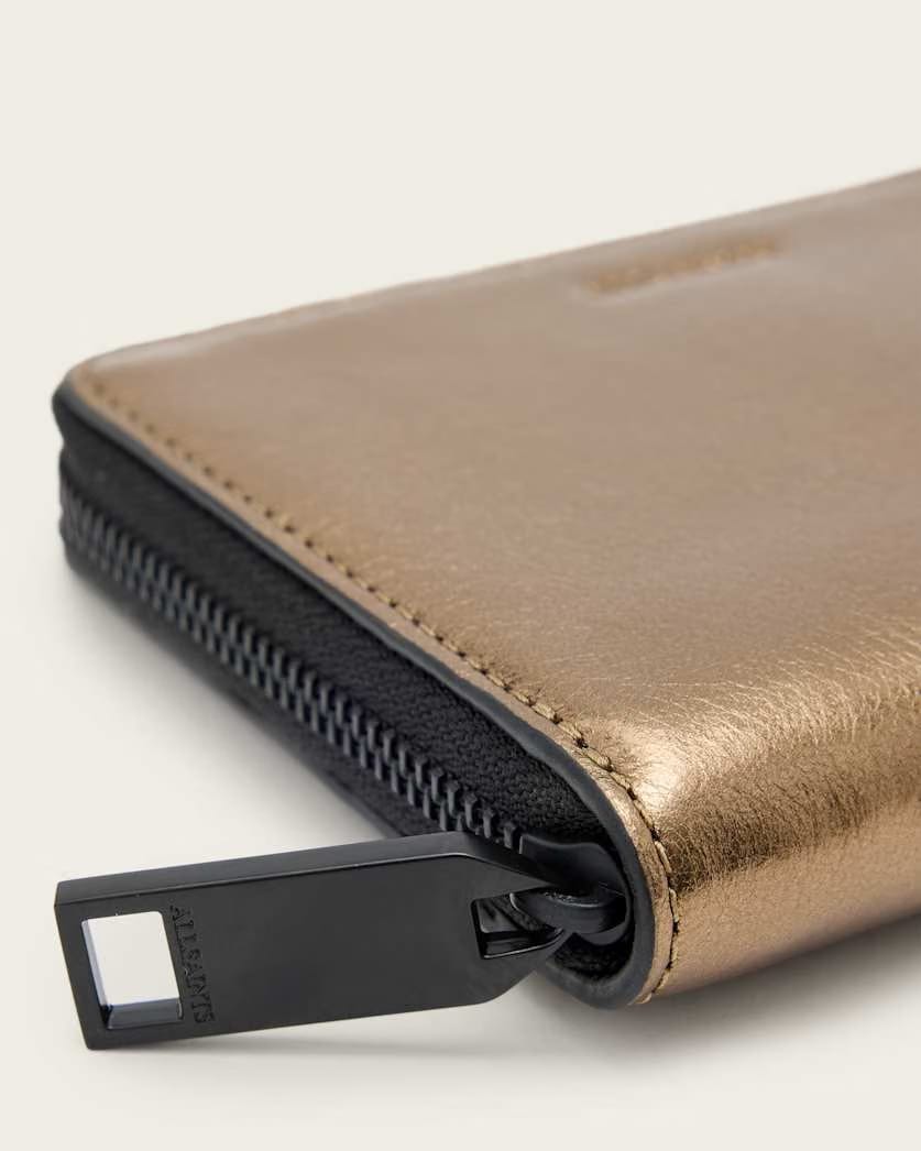 AllSaints Lena Hex Zip Up Leather Wallet Women's Warm Brass Women's