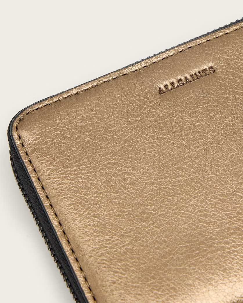 AllSaints Lena Hex Zip Up Leather Wallet Women's Warm Brass Women's