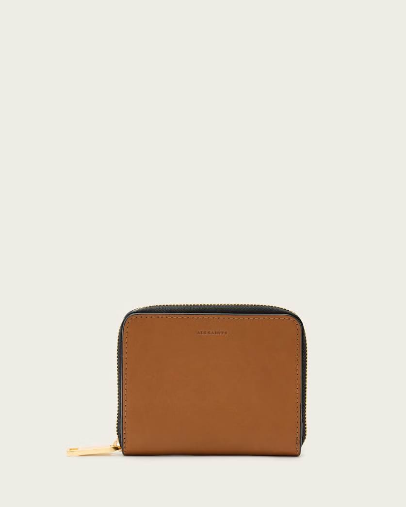 AllSaints Lena Hex Zip Up Leather Wallet Women's Sepia Brown Women's