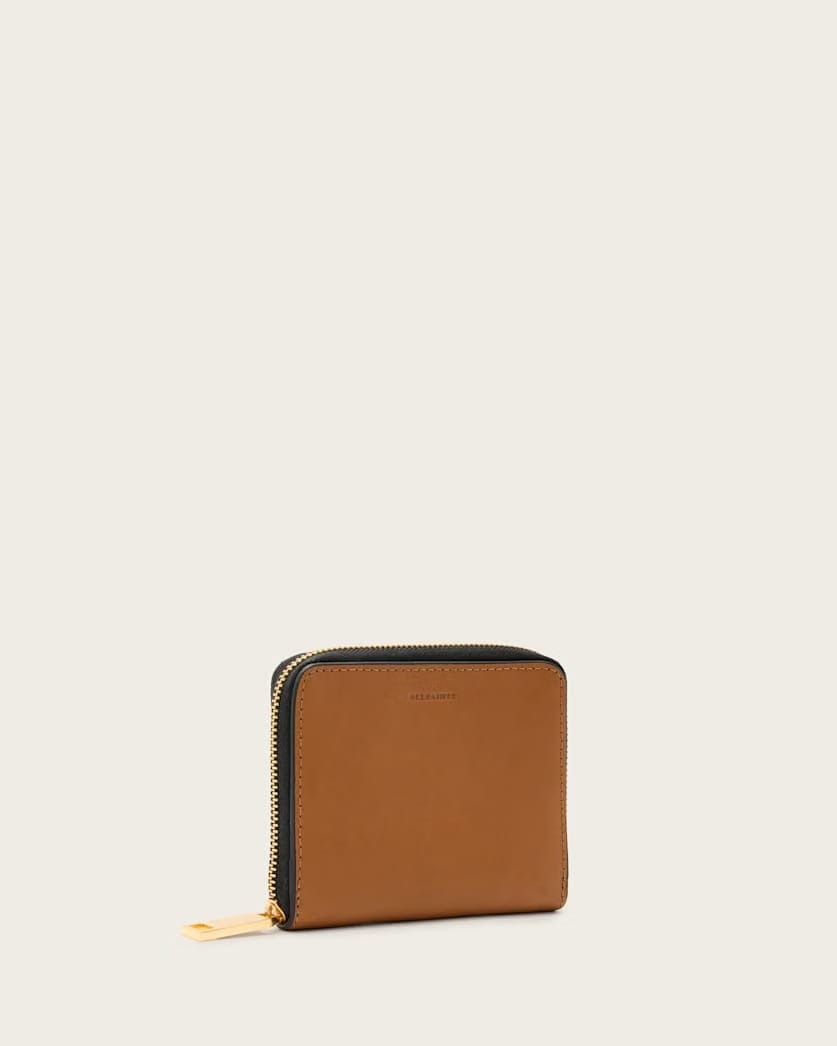 AllSaints Lena Hex Zip Up Leather Wallet Women's Sepia Brown Women's