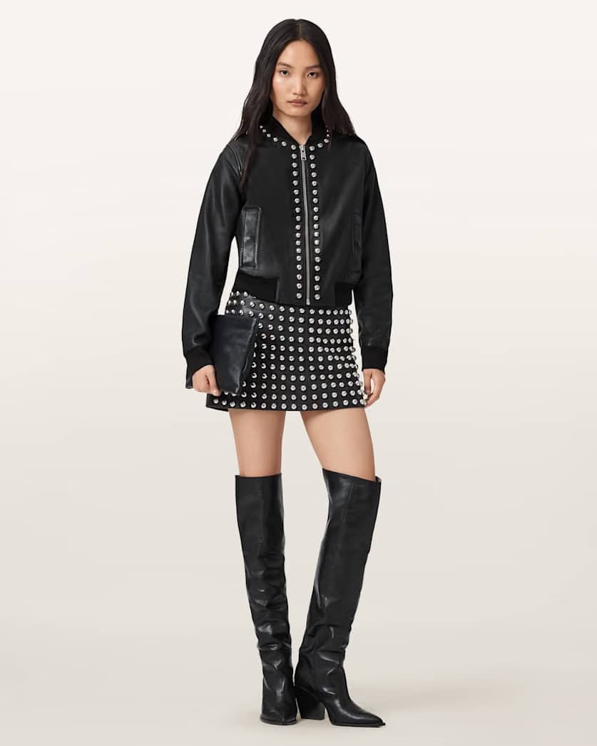 AllSaints Lea Studded Leather Mini Skirt Women's Black Women's