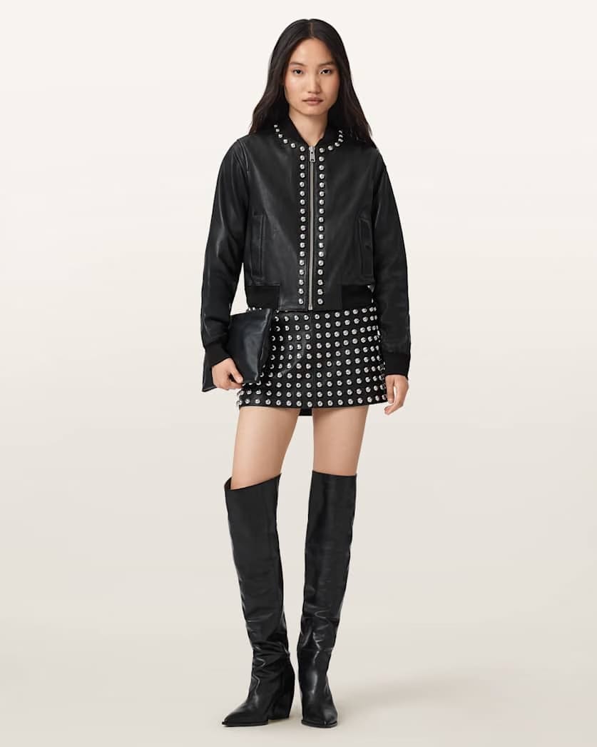 AllSaints Lea Studded Leather Mini Skirt Women's Black Women's
