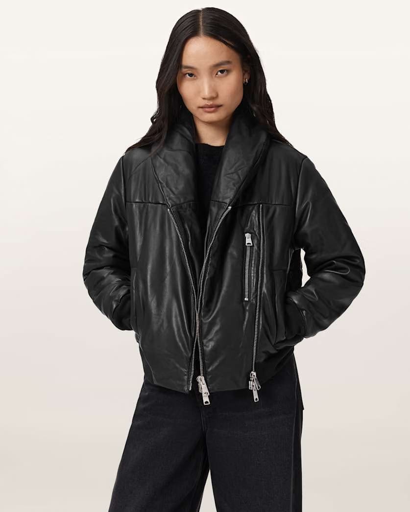 AllSaints Lauren Leather Puffer Jacket Women's Black Women's