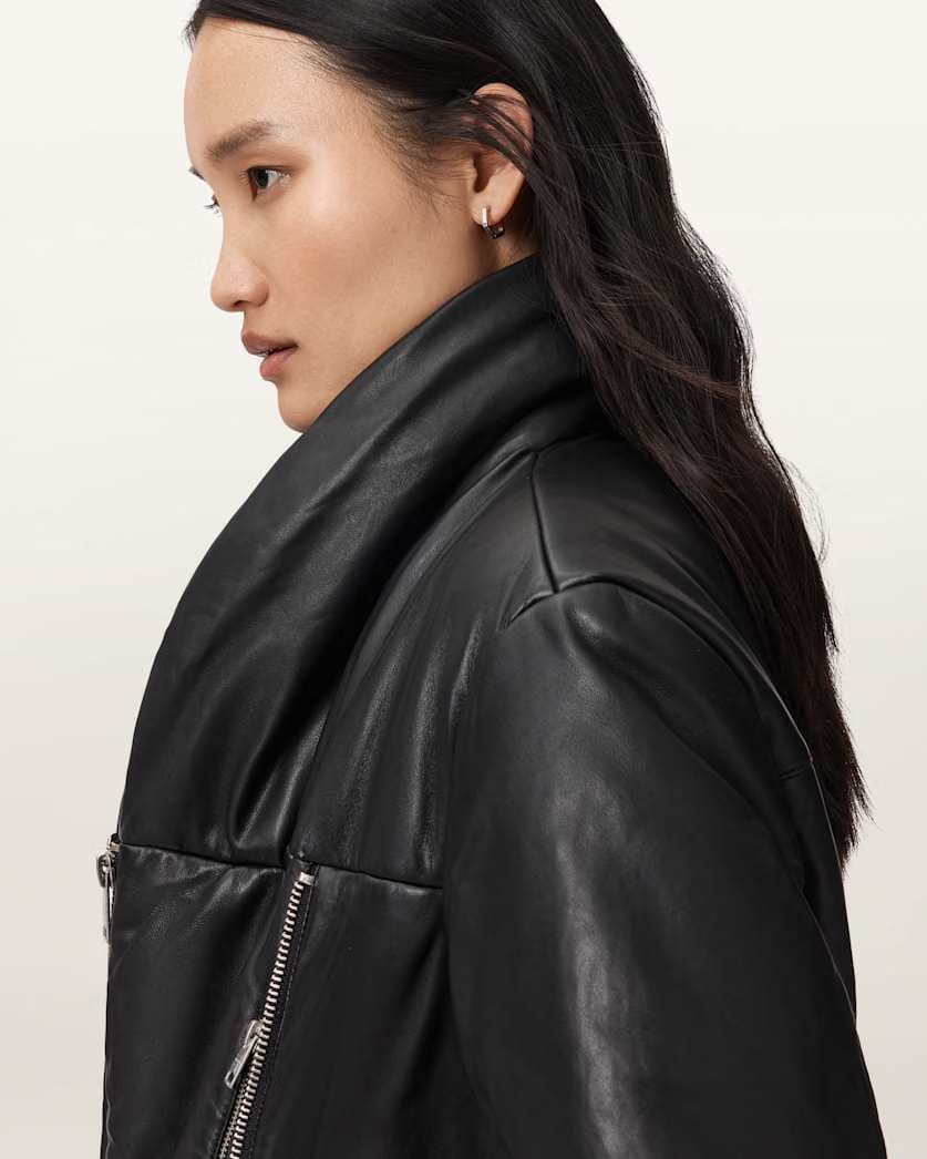 AllSaints Lauren Leather Puffer Jacket Women's Black Women's