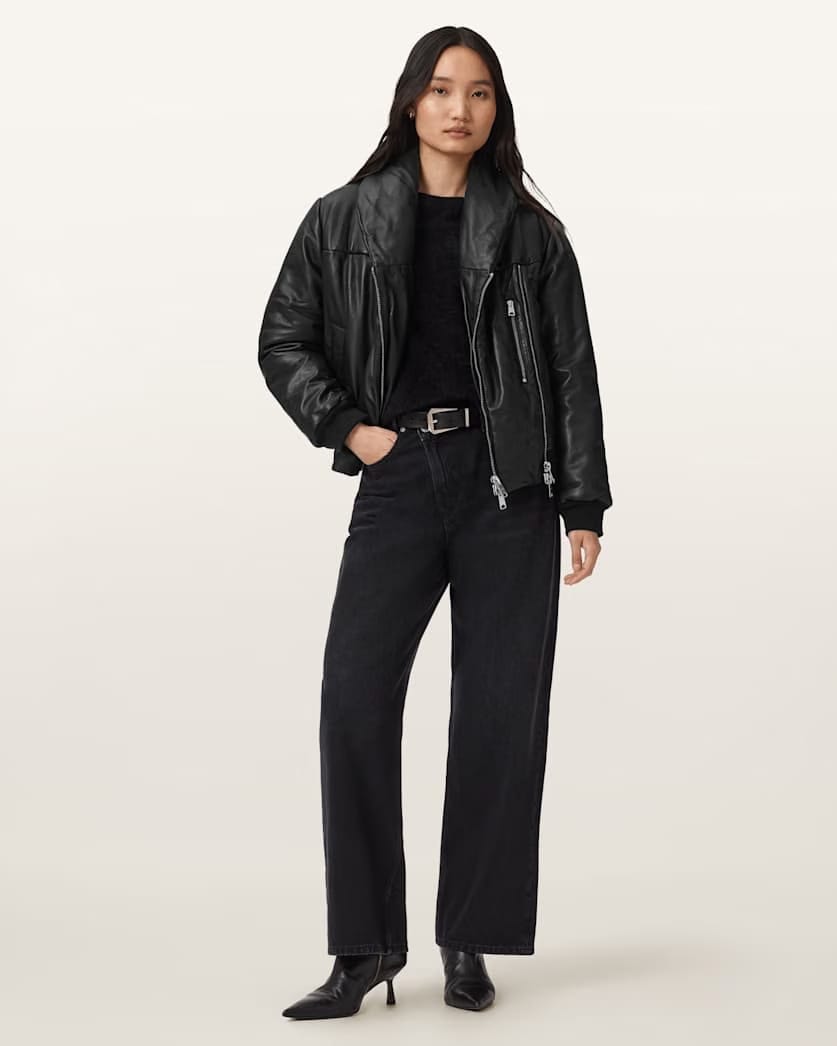 AllSaints Lauren Leather Puffer Jacket Women's Black Women's