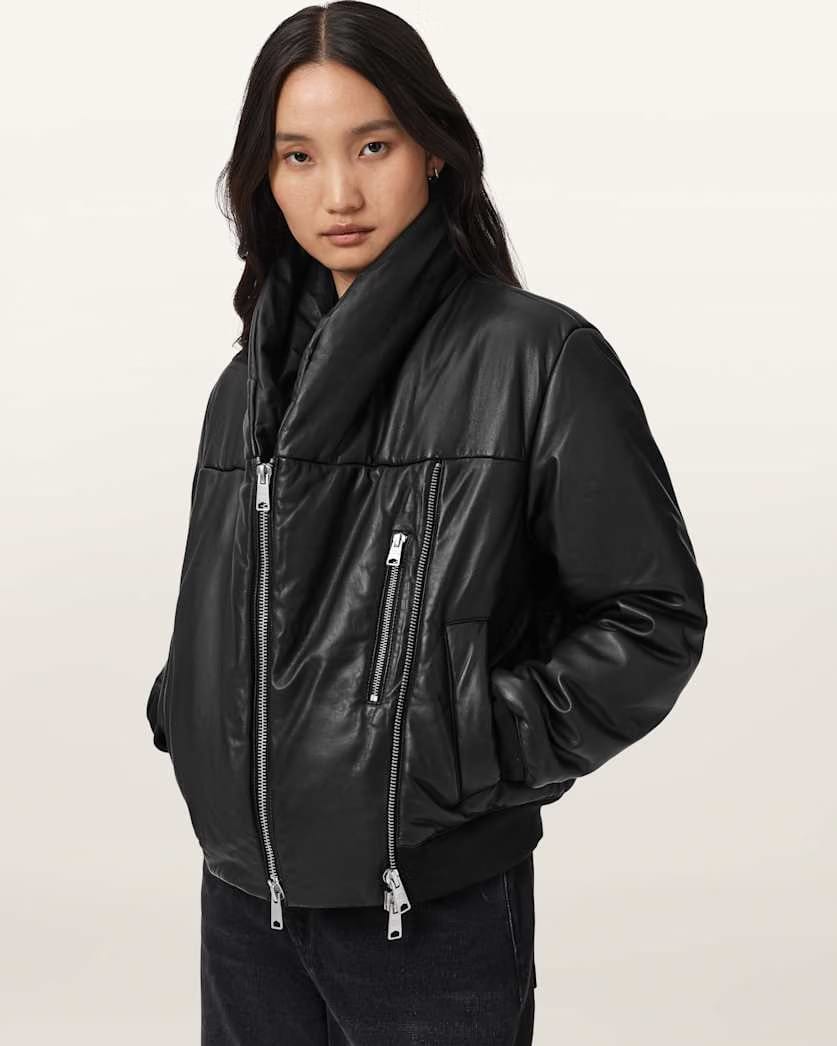 AllSaints Lauren Leather Puffer Jacket Women's Black Women's