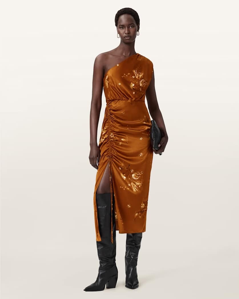 AllSaints Laura Midi Dress Women's Ania Rust Brown Women's