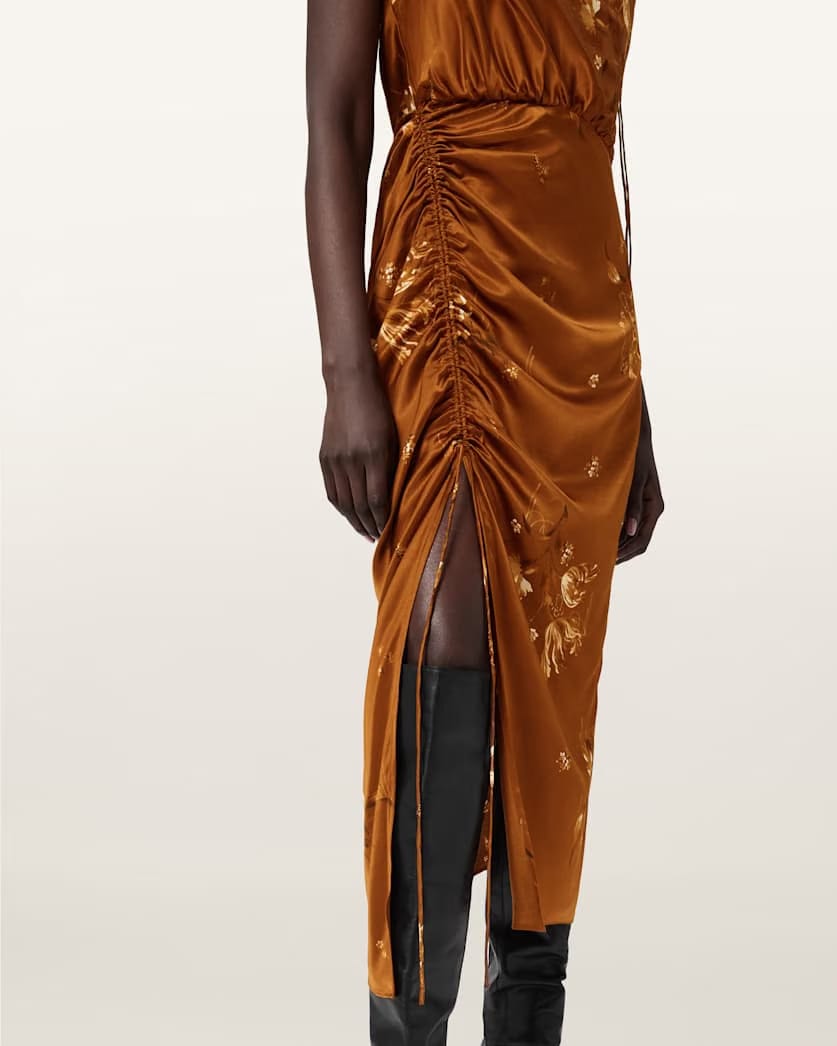 AllSaints Laura Midi Dress Women's Ania Rust Brown Women's