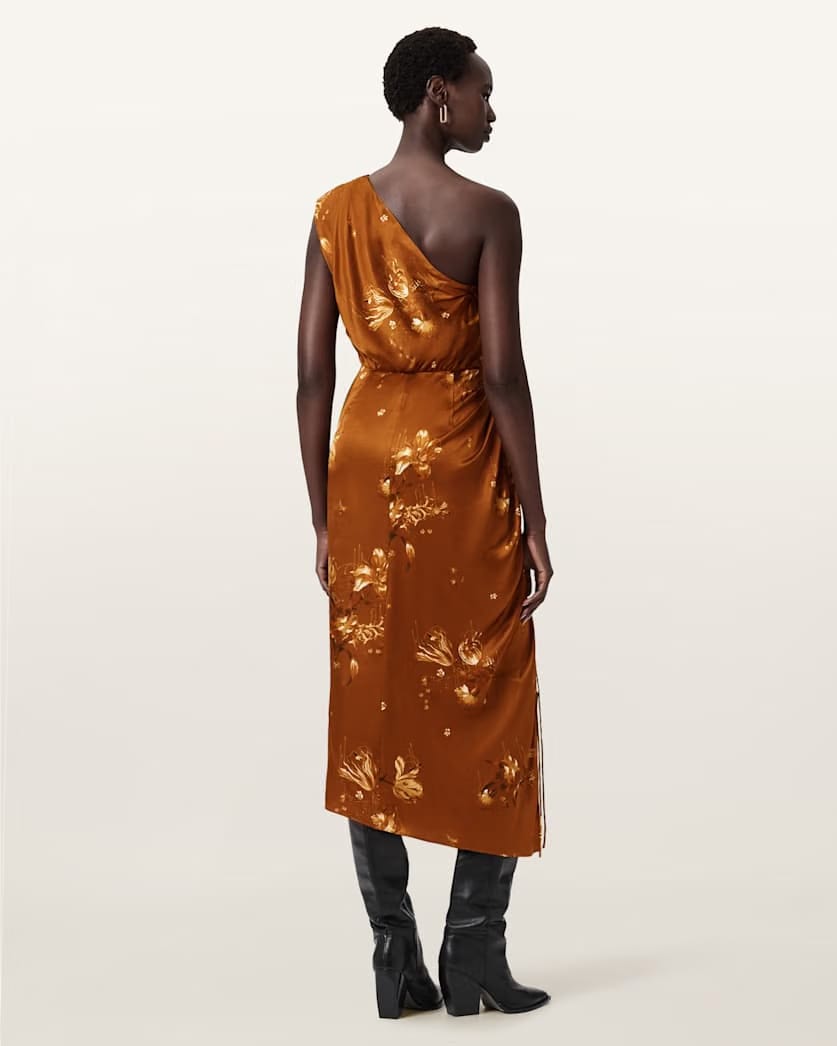 AllSaints Laura Midi Dress Women's Ania Rust Brown Women's