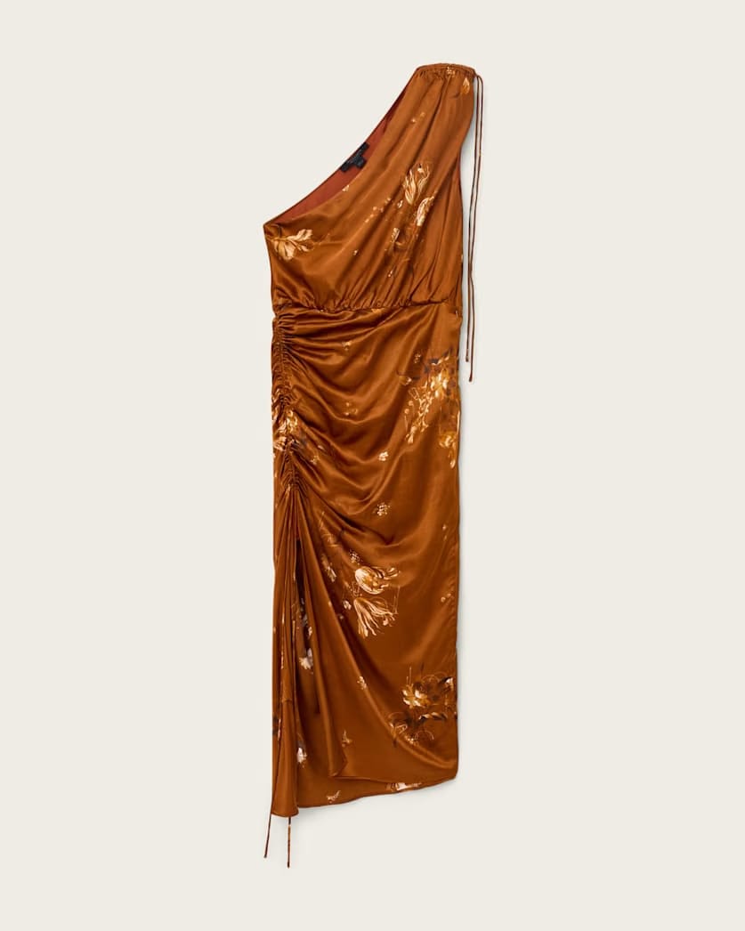 AllSaints Laura Midi Dress Women's Ania Rust Brown Women's