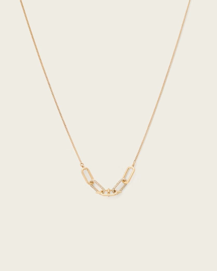 AllSaints Laio Pave Link Necklace Women's Warm Brass Women's