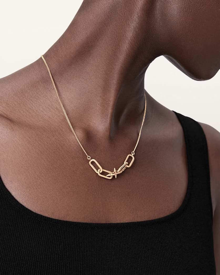 AllSaints Laio Pave Link Necklace Women's Warm Brass Women's