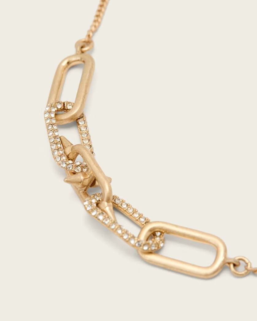 AllSaints Laio Pave Link Necklace Women's Warm Brass Women's