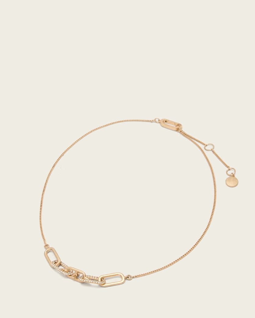 AllSaints Laio Pave Link Necklace Women's Warm Brass Women's