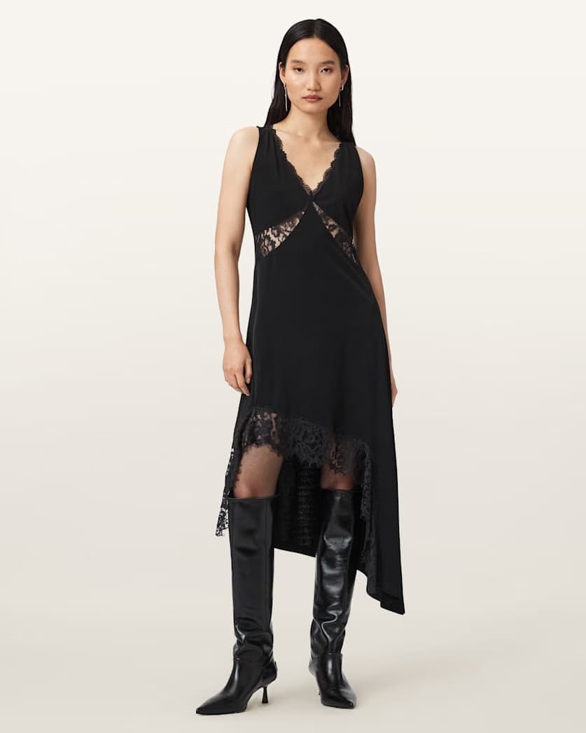 AllSaints Lailey Asymmetric Dress Women's Black Women's